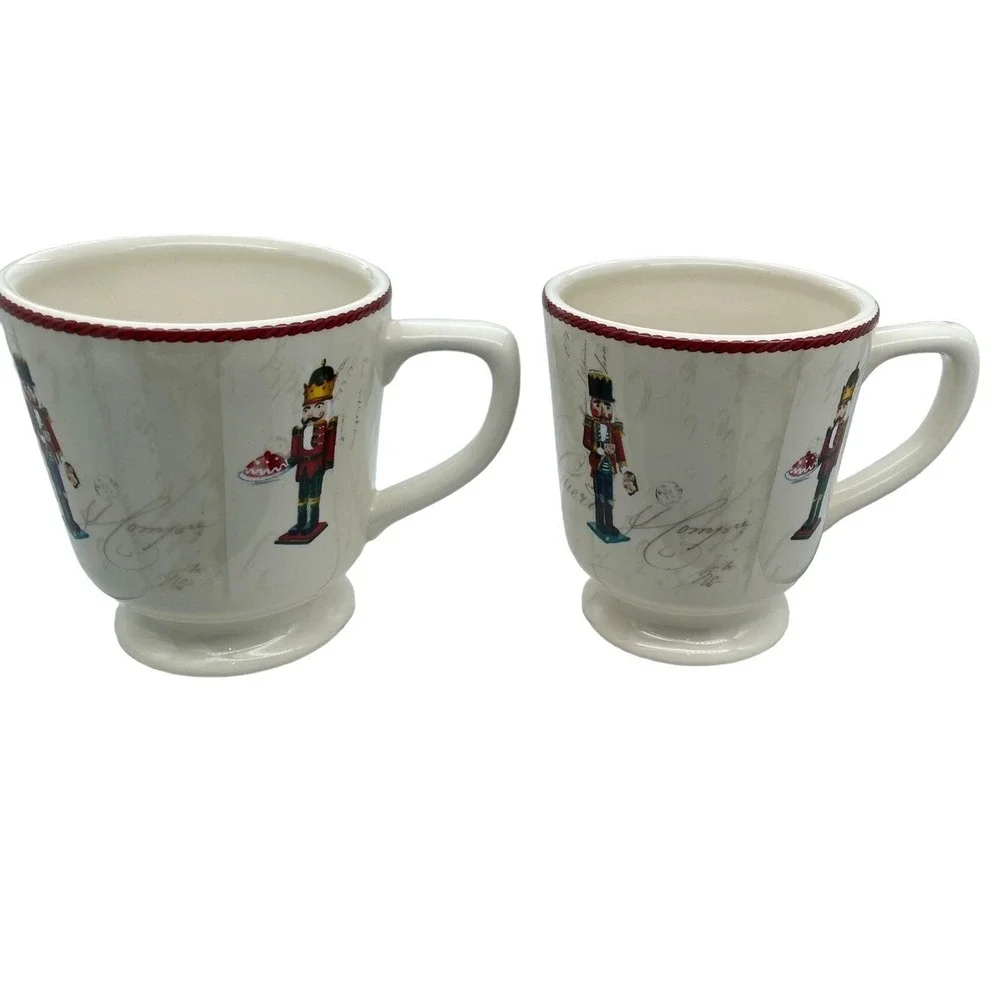 Williams Sonoma Nutcracker Footed Pedestal Coffee Mug Set Of 2 NW/OTs